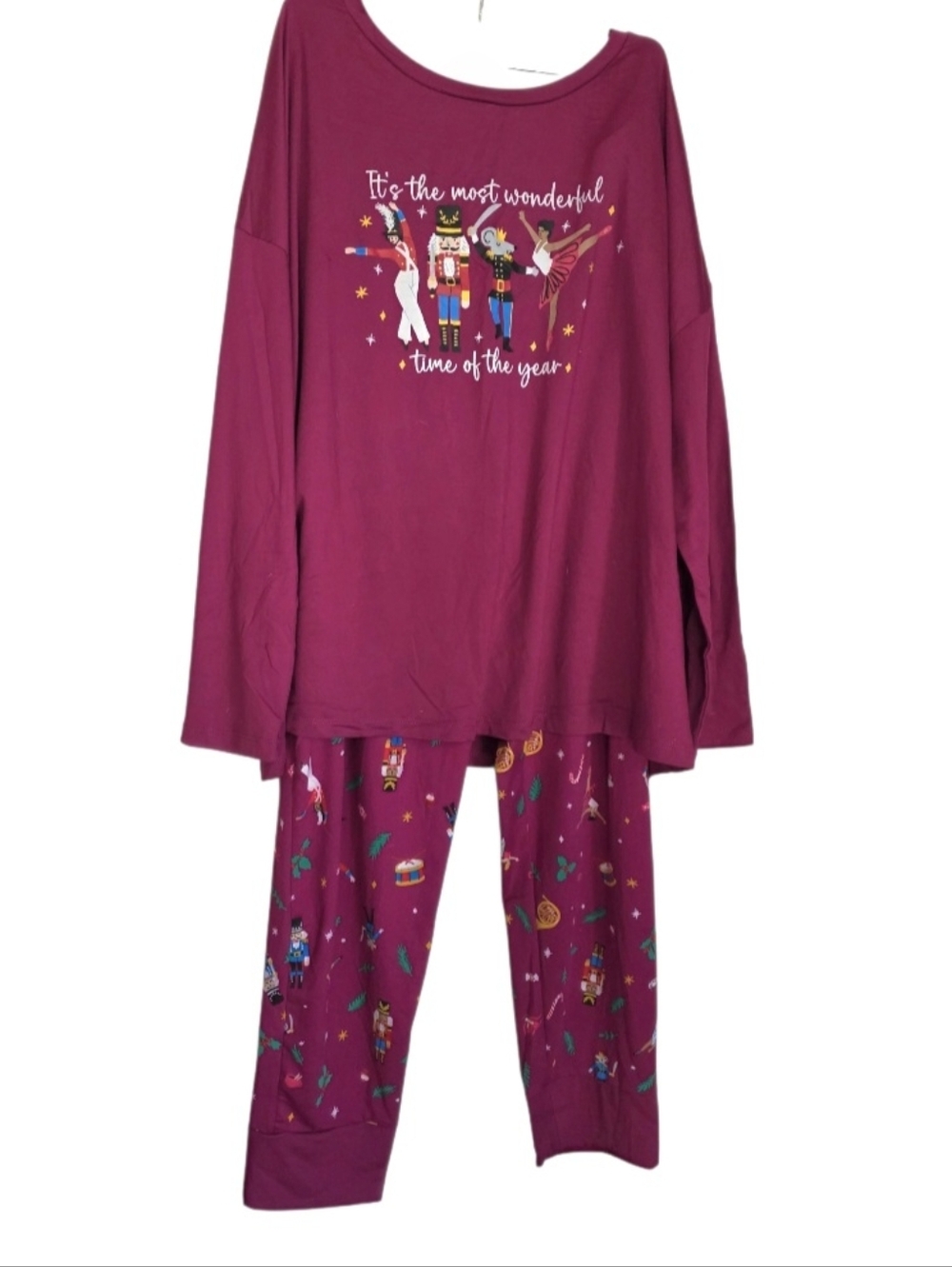 🎄 Womens Magenta Holiday Nutcracker Pajama Set